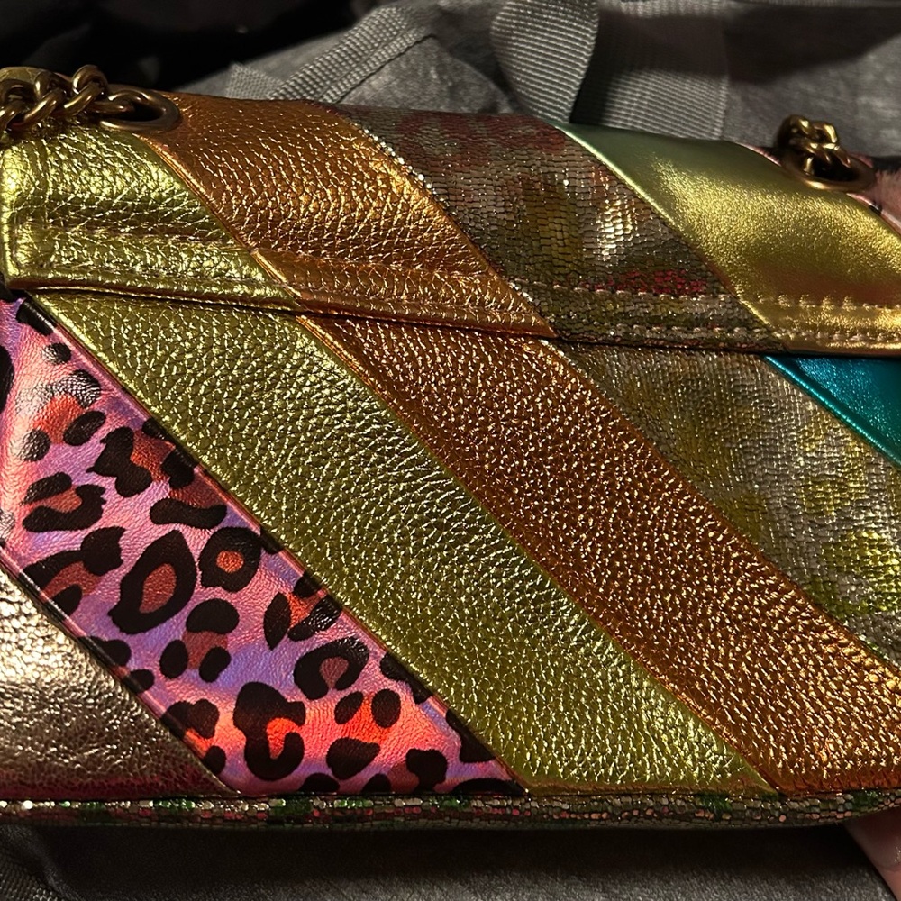Kurt Geiger Gold and Brown Clutch with Textured Metallic Finish